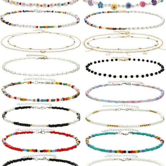 Jewelry - 4-12 Pieces Beaded Choker Necklaces for Women Boho Seed Bead Choker Set Hawaiian